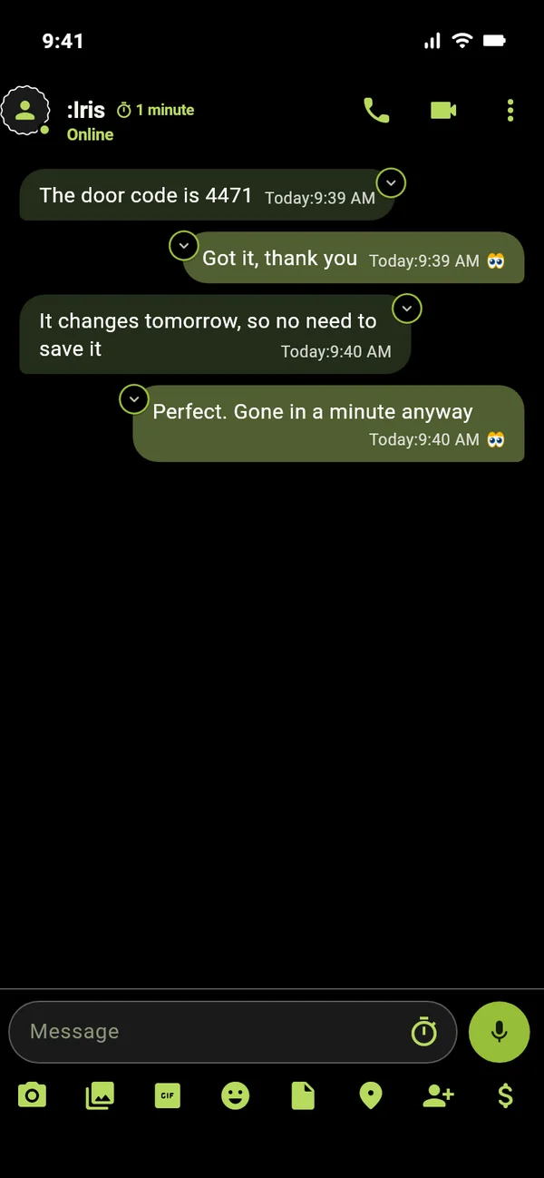 Disappearing messages on an iPhone, leaving on time
